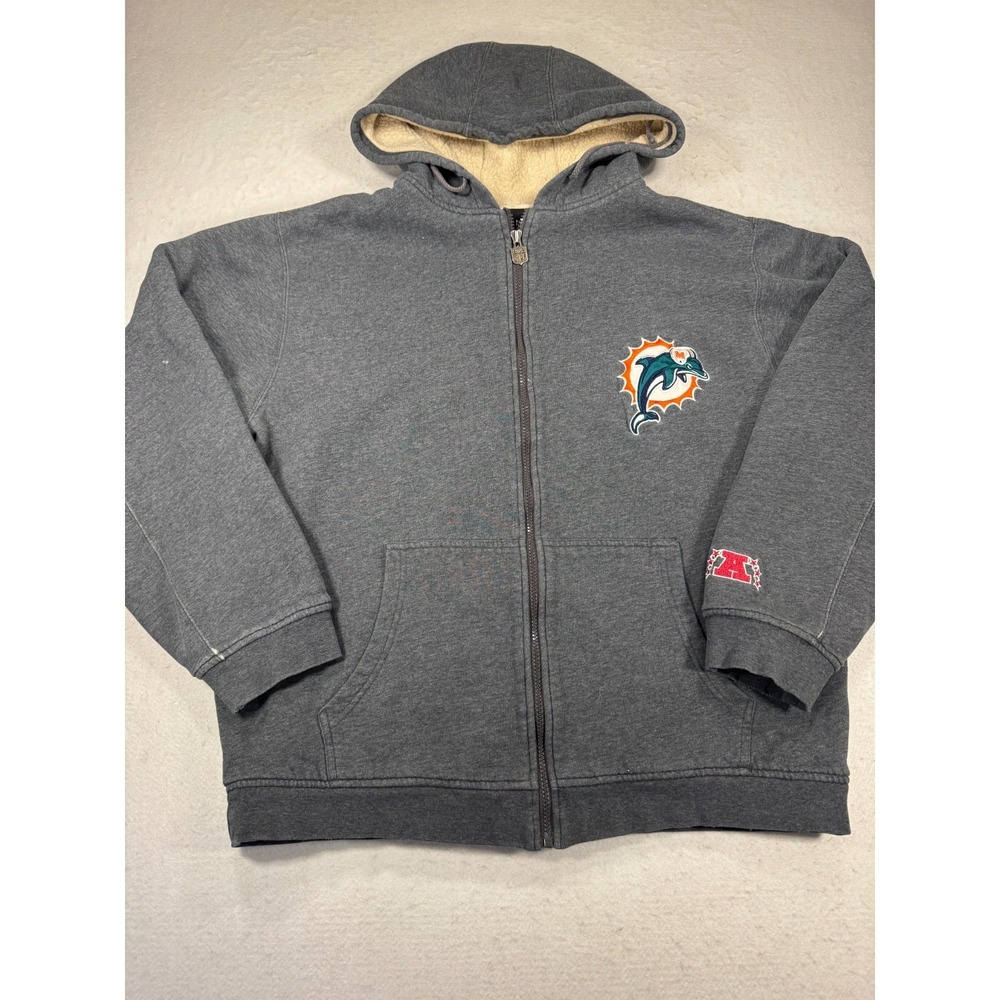 Miami Dolphins Hoodie Mens Large Heather Gray Pro Line Football NFL Sherpa Lined